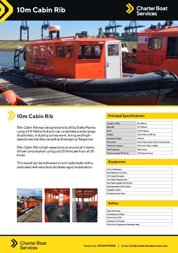 10m Cabin Rib | Charter Boat Services - Our Fleet